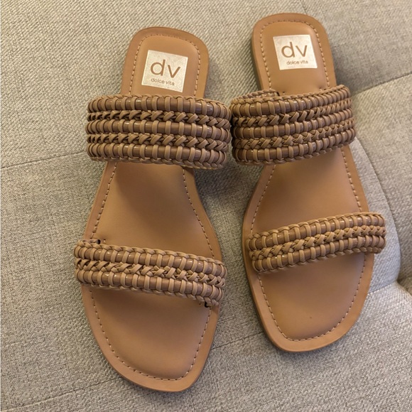 Dolce Vita Shoes - Dolce Vita Tan Woven Double-Strap Slide Sandals